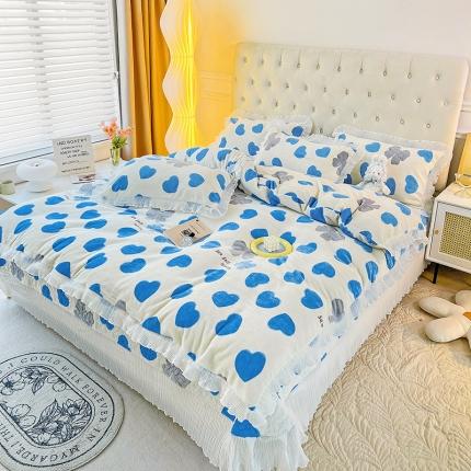 澳梵  2022新款牛奶绒印花床盖三件套四件套 心心相印