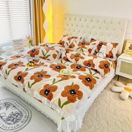 91家纺网 家纺一手货源 找家纺 澳梵  2022新款牛奶绒印花床盖三件套四件套 花心愿