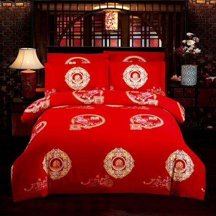 91家纺网 家纺一手货源 找家纺 （总）居美良品 2022新款全棉大红中式结婚婚庆四件套