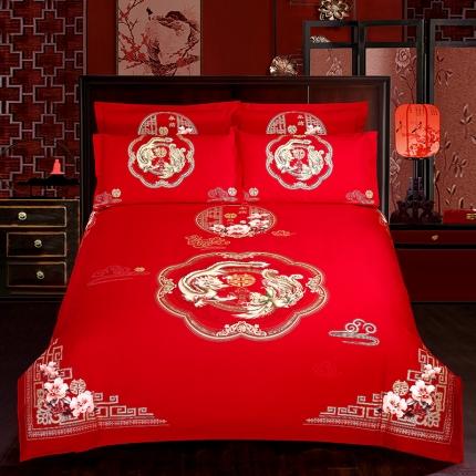 91家纺网 家纺一手货源 找家纺 （总）居美良品 2022新款全棉大红中式结婚婚庆四件套
