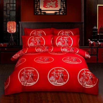 91家纺网 家纺一手货源 找家纺 （总）居美良品 2022新款全棉大红中式结婚婚庆四件套