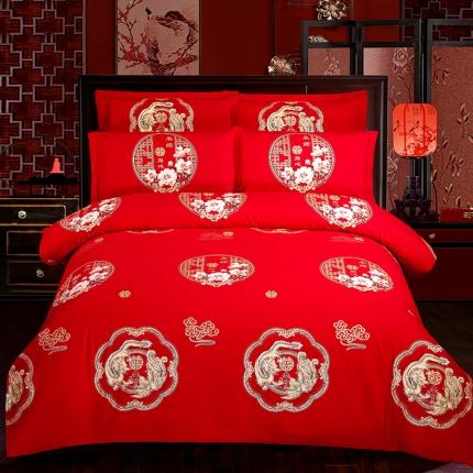 91家纺网 家纺一手货源 找家纺 （总）居美良品 2022新款全棉大红中式结婚婚庆四件套