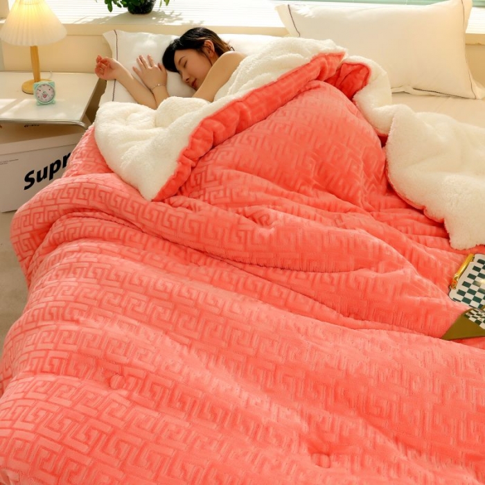 91家纺网 家纺一手货源 找家纺 伊被源 2022新款羊羔剪花绒冬被被子被芯 玉色