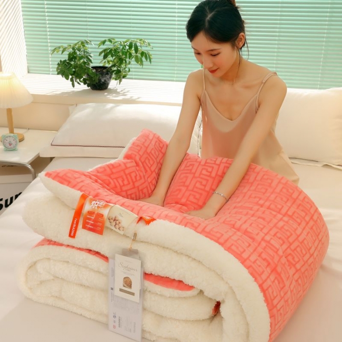 91家纺网 家纺一手货源 找家纺 伊被源 2022新款羊羔剪花绒冬被被子被芯 玉色