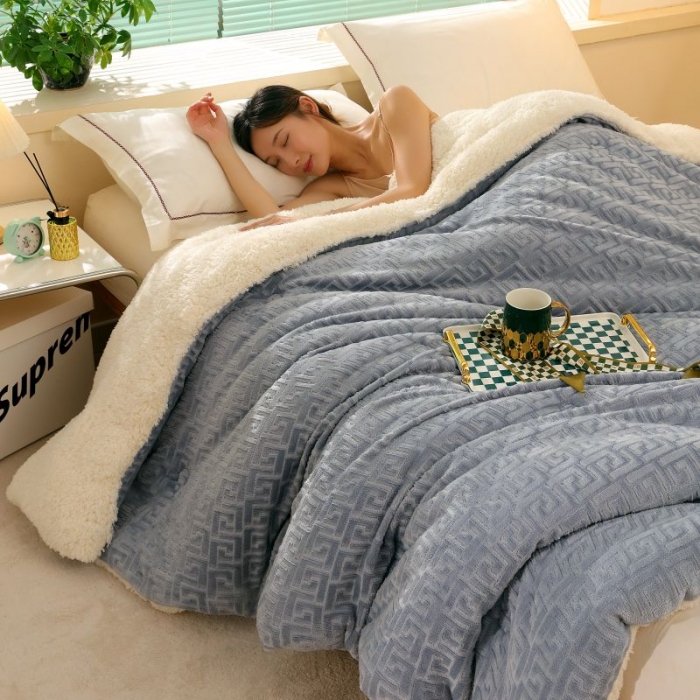 91家纺网 家纺一手货源 找家纺 伊被源 2022新款羊羔剪花绒冬被被子被芯 深灰
