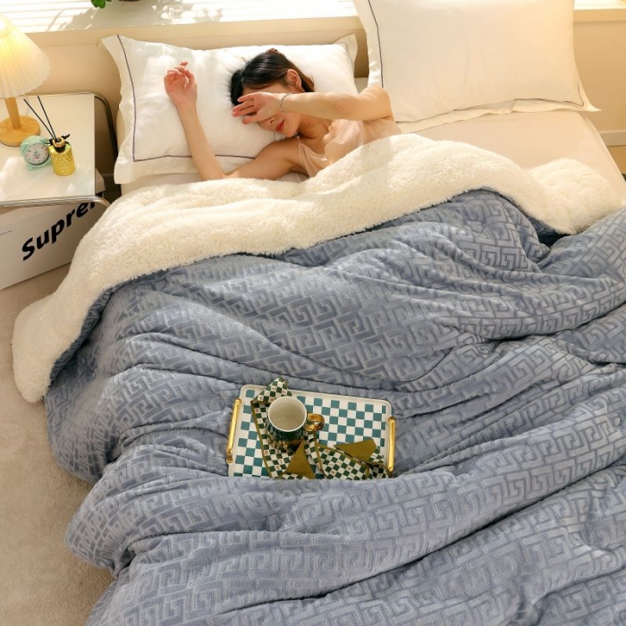 91家纺网 家纺一手货源 找家纺 伊被源 2022新款羊羔剪花绒冬被被子被芯 深灰