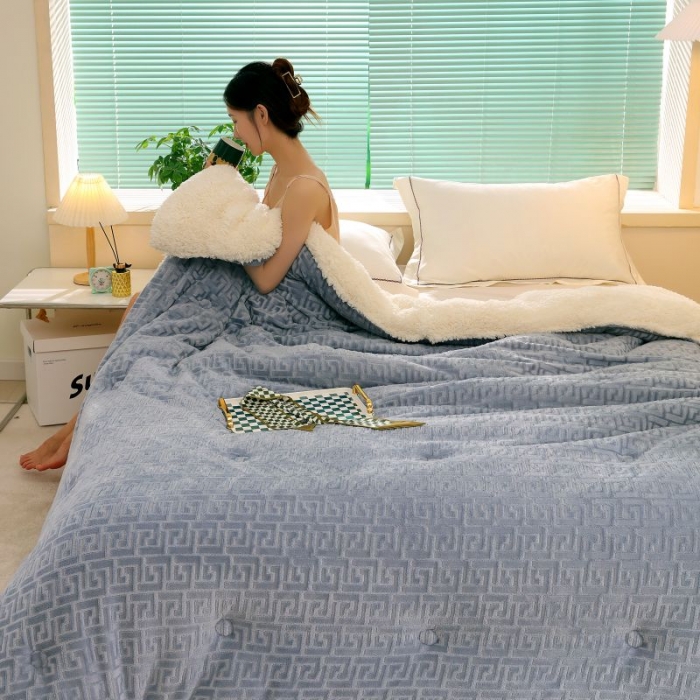 91家纺网 家纺一手货源 找家纺 伊被源 2022新款羊羔剪花绒冬被被子被芯 深灰
