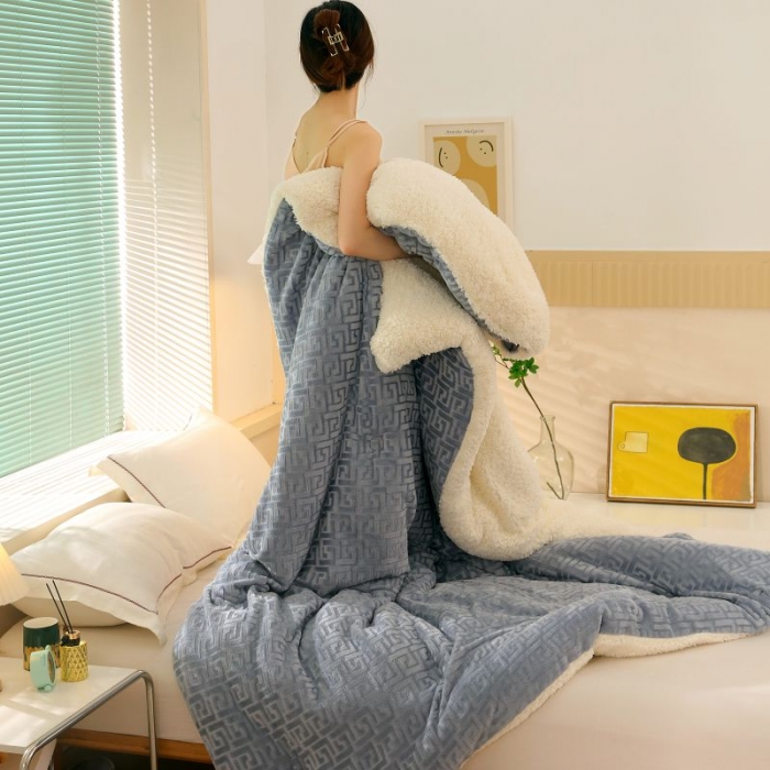 91家纺网 家纺一手货源 找家纺 伊被源 2022新款羊羔剪花绒冬被被子被芯 深灰