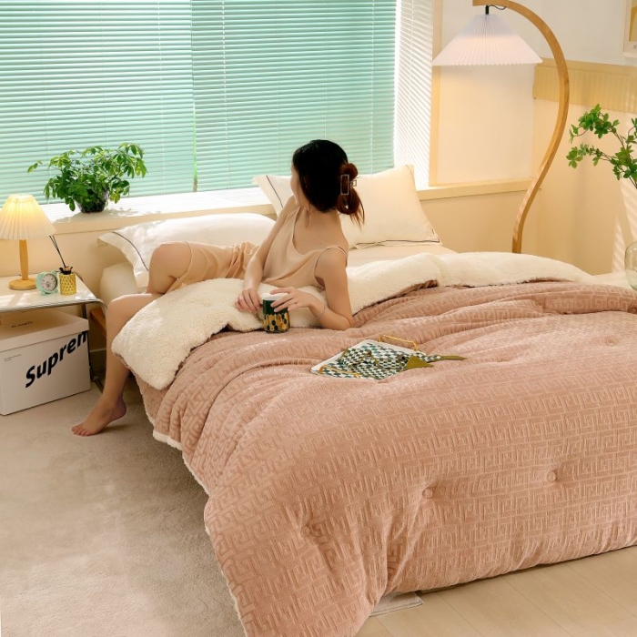 91家纺网 家纺一手货源 找家纺 伊被源 2022新款羊羔剪花绒冬被被子被芯 卡其