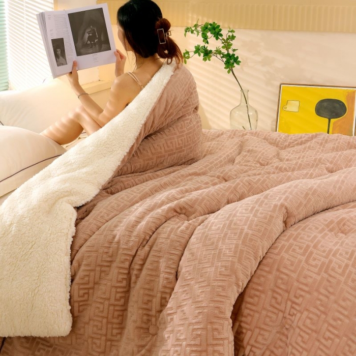 91家纺网 家纺一手货源 找家纺 伊被源 2022新款羊羔剪花绒冬被被子被芯 卡其