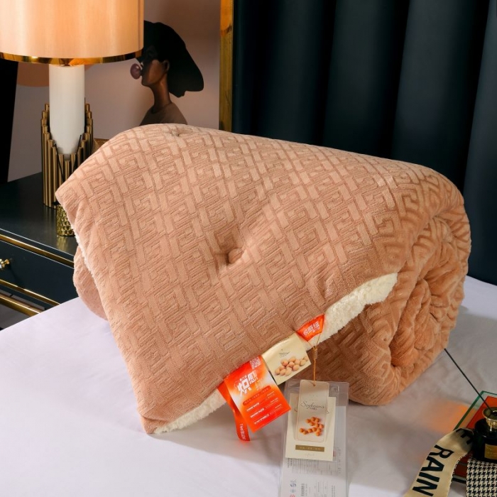 91家纺网 家纺一手货源 找家纺 伊被源 2022新款羊羔剪花绒冬被被子被芯 卡其