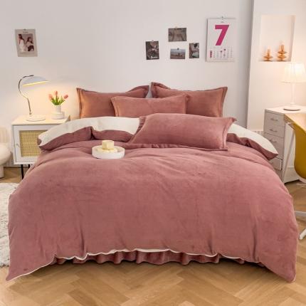 91家纺网 家纺一手货源 找家纺 （总）爱妮玖玖 2025新款牛奶绒纯色款花边床单四件套