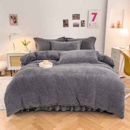 91家纺网 家纺一手货源 找家纺 （总）爱妮玖玖 2025新款牛奶绒纯色款花边床单四件套