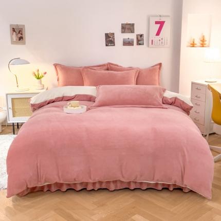 91家纺网 家纺一手货源 找家纺 （总）爱妮玖玖 2025新款牛奶绒纯色款花边床单四件套