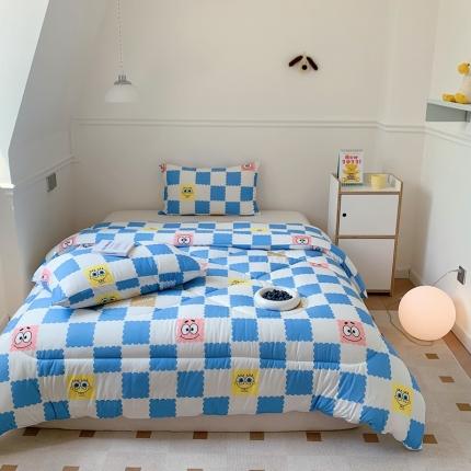 91家纺网 家纺一手货源 找家纺 星期八 海绵宝宝春秋被冬被系列 棋盘格海绵宝宝