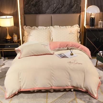 91家纺网 家纺一手货源 找家纺 （总）爱妮玖玖 2025新款牛奶绒纯色款夹棉床笠四件套