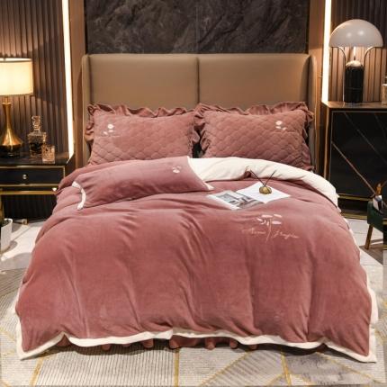 91家纺网 家纺一手货源 找家纺 （总）爱妮玖玖 2025新款牛奶绒纯色款夹棉床笠四件套