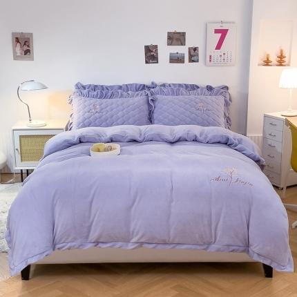 91家纺网 家纺一手货源 找家纺 （总）爱妮玖玖 2025新款牛奶绒纯色款夹棉床笠四件套