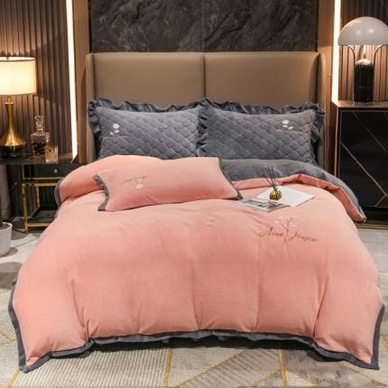 91家纺网 家纺一手货源 找家纺 （总）爱妮玖玖 2025新款牛奶绒纯色款夹棉床笠四件套