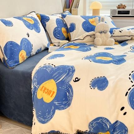 91家纺网 家纺一手货源 找家纺 （总）安哆啦 新款贝壳边工艺牛奶绒珊瑚绒四件套单被套