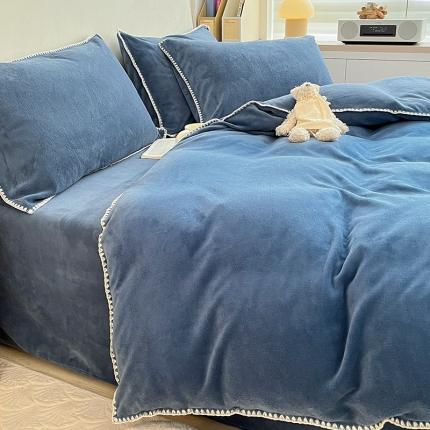 91家纺网 家纺一手货源 找家纺 安哆啦 新款贝壳边工艺牛奶绒珊瑚绒四件套单被套 宝石蓝