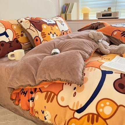 91家纺网 家纺一手货源 找家纺 （总）安哆啦 新款贝壳边工艺牛奶绒珊瑚绒四件套单被套