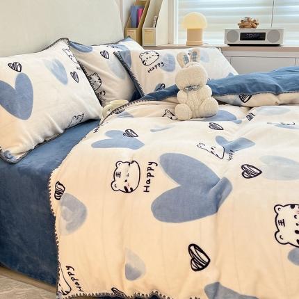 91家纺网 家纺一手货源 找家纺 （总）安哆啦 新款贝壳边工艺牛奶绒珊瑚绒四件套单被套