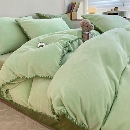 91家纺网 家纺一手货源 找家纺 （总）安哆啦 新款贝壳边工艺牛奶绒珊瑚绒四件套单被套