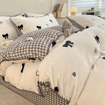 91家纺网 家纺一手货源 找家纺 （总）安哆啦 新款贝壳边工艺牛奶绒珊瑚绒四件套单被套