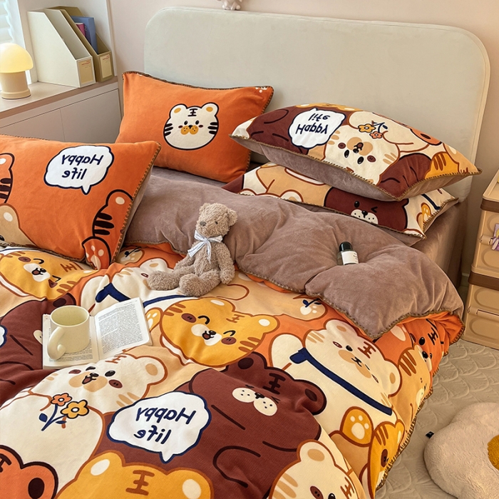 91家纺网 家纺一手货源 找家纺 安哆啦 新款贝壳边工艺牛奶绒珊瑚绒四件套单被套 虎虎乐园