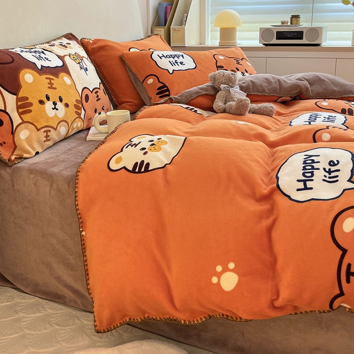 91家纺网 家纺一手货源 找家纺 安哆啦 新款贝壳边工艺牛奶绒珊瑚绒四件套单被套 虎虎乐园