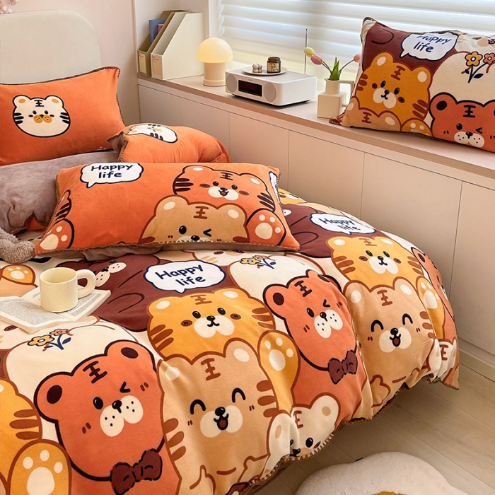 91家纺网 家纺一手货源 找家纺 安哆啦 新款贝壳边工艺牛奶绒珊瑚绒四件套单被套 虎虎乐园