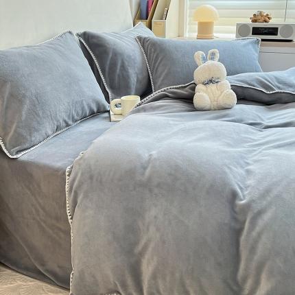 安哆啦 新款贝壳边工艺牛奶绒珊瑚绒四件套单被套 绅士灰