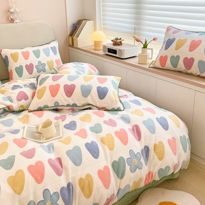 91家纺网 家纺一手货源 找家纺 安哆啦 新款贝壳边工艺牛奶绒珊瑚绒四件套单被套 心花怒放