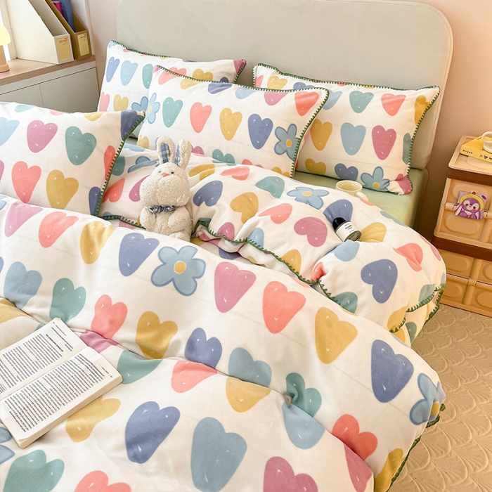 91家纺网 家纺一手货源 找家纺 安哆啦 新款贝壳边工艺牛奶绒珊瑚绒四件套单被套 心花怒放