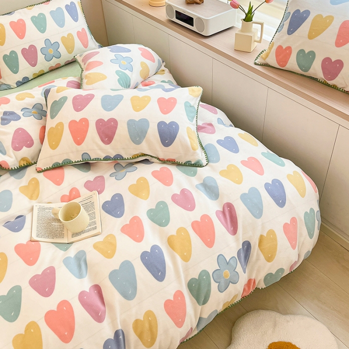 91家纺网 家纺一手货源 找家纺 安哆啦 新款贝壳边工艺牛奶绒珊瑚绒四件套单被套 心花怒放