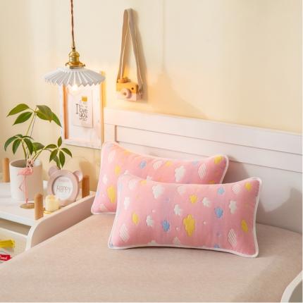 91家纺网 家纺一手货源 找家纺 朴尔2022新款全棉卡通六层纱布儿童枕套 彩云粉-纱布枕套