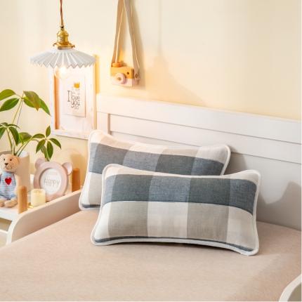 91家纺网 家纺一手货源 找家纺 朴尔 2022全棉卡通六层纱布儿童枕套 日式大格蓝-纱布枕套