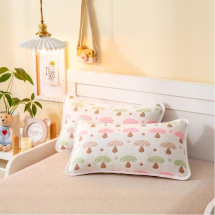 91家纺网 家纺一手货源 找家纺 朴尔2022新款全棉卡通六层纱布儿童枕套 日式蘑菇-纱布枕套