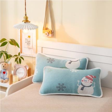 91家纺网 家纺一手货源 找家纺 朴尔2022新款全棉卡通六层纱布儿童枕套 雪人兰-纱布枕套
