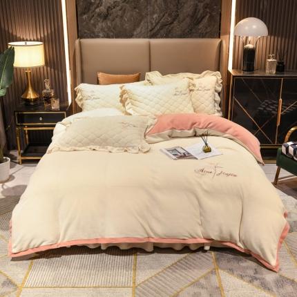 91家纺网 家纺一手货源 找家纺 （总）爱妮玖玖 2025新款牛奶绒纯色款夹棉床裙四件套