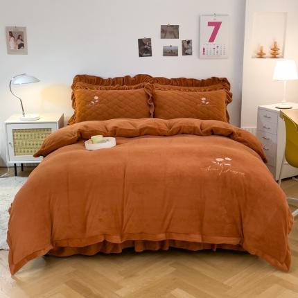 91家纺网 家纺一手货源 找家纺 （总）爱妮玖玖 2025新款牛奶绒纯色款夹棉床裙四件套