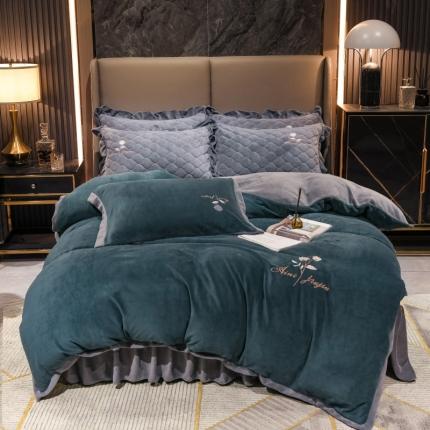 91家纺网 家纺一手货源 找家纺 （总）爱妮玖玖 2025新款牛奶绒纯色款夹棉床裙四件套