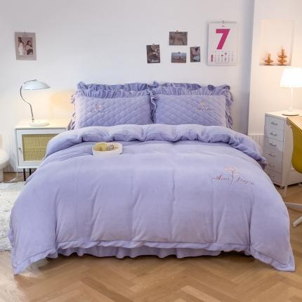 91家纺网 家纺一手货源 找家纺 （总）爱妮玖玖 2025新款牛奶绒纯色款夹棉床裙四件套