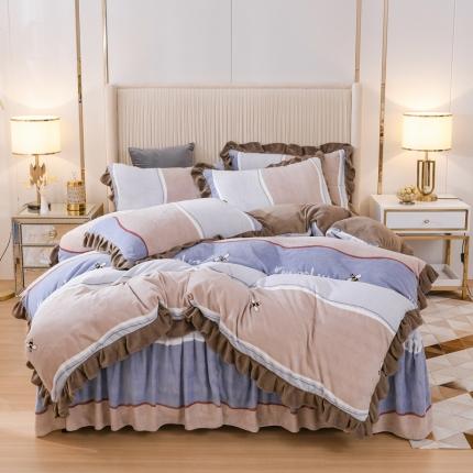 91家纺网 家纺一手货源 找家纺 （总）爱妮玖玖 2025新款牛奶绒印花款单层床裙四件套