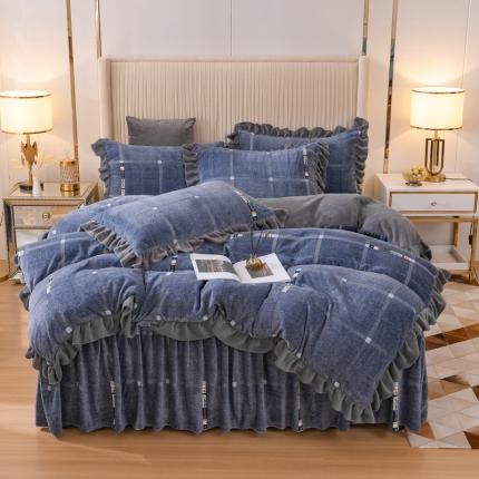 91家纺网 家纺一手货源 找家纺 （总）爱妮玖玖 2025新款牛奶绒印花款单层床裙四件套