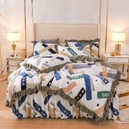 91家纺网 家纺一手货源 找家纺 （总）爱妮玖玖 2025新款牛奶绒印花款单层床裙四件套