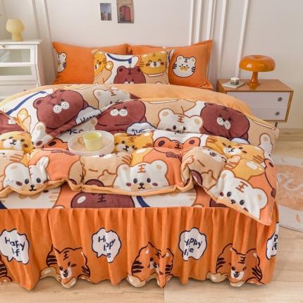 91家纺网 家纺一手货源 找家纺 （总）爱妮玖玖 2025新款牛奶绒印花款单层床裙四件套