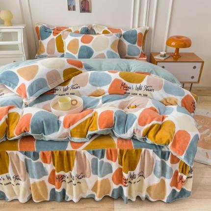 91家纺网 家纺一手货源 找家纺 （总）爱妮玖玖 2025新款牛奶绒印花款单层床裙四件套