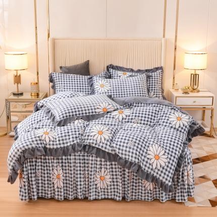 91家纺网 家纺一手货源 找家纺 （总）爱妮玖玖 2025新款牛奶绒印花款单层床裙四件套